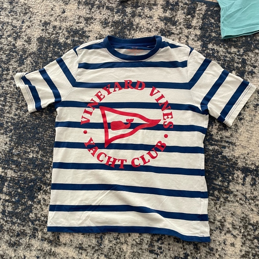 Vineyard Vines Kids Royal Blue and White Striped Tee Small